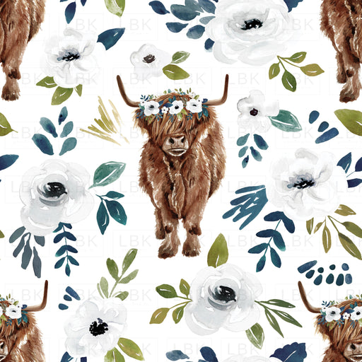 Avaleigh Highland Cow Floral On White