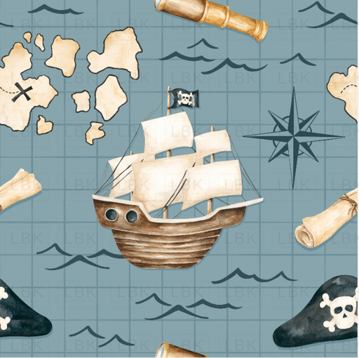 Pirates Ahoy Jolly Roger Nautical Blue