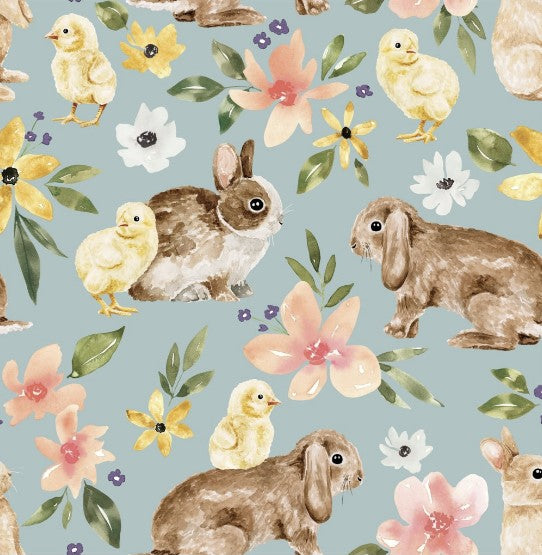 Wholesale Easter Eggs Chick Bunny Flower Printed Quilt Fabric Bundles 