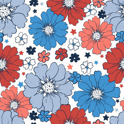 4Th Of July Floral On White
