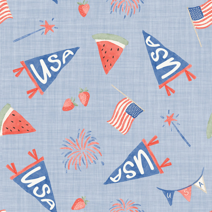 4th of july parade pennants- chambray blue linen7