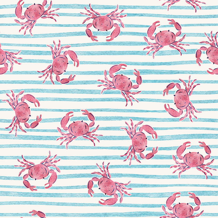 Aqua Watercolor Stripes and Crabs