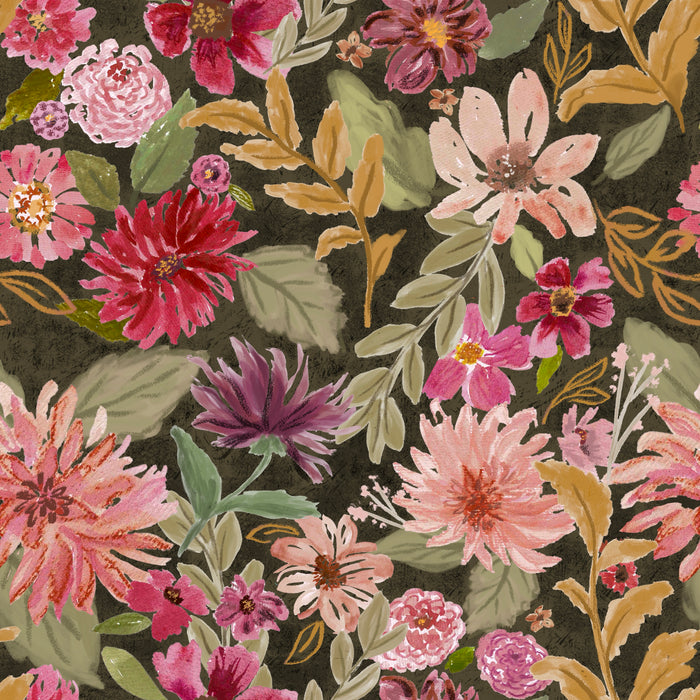 Boho blooms in olive green