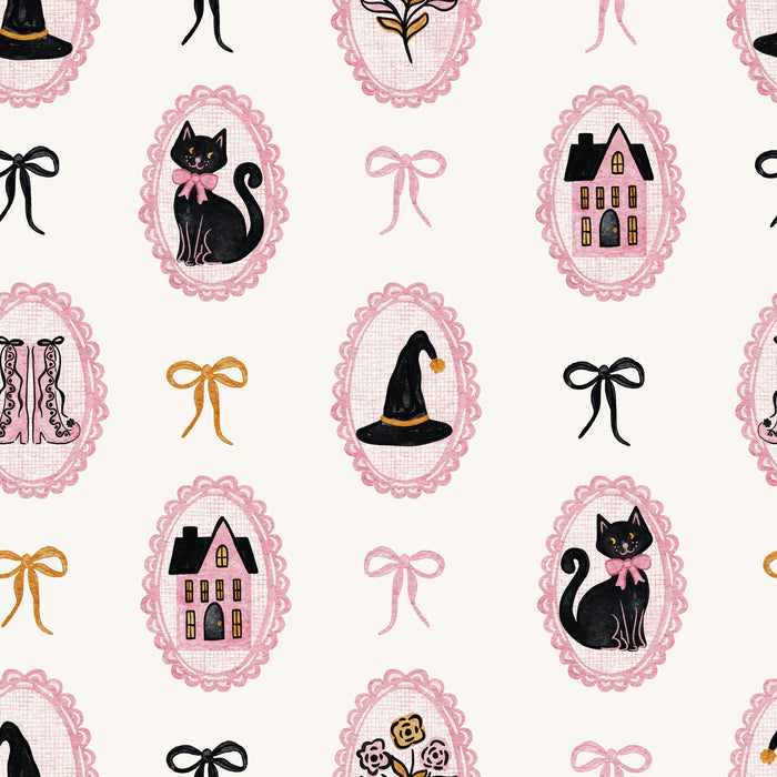 Cameo Kitty Halloween Black and Pink on White