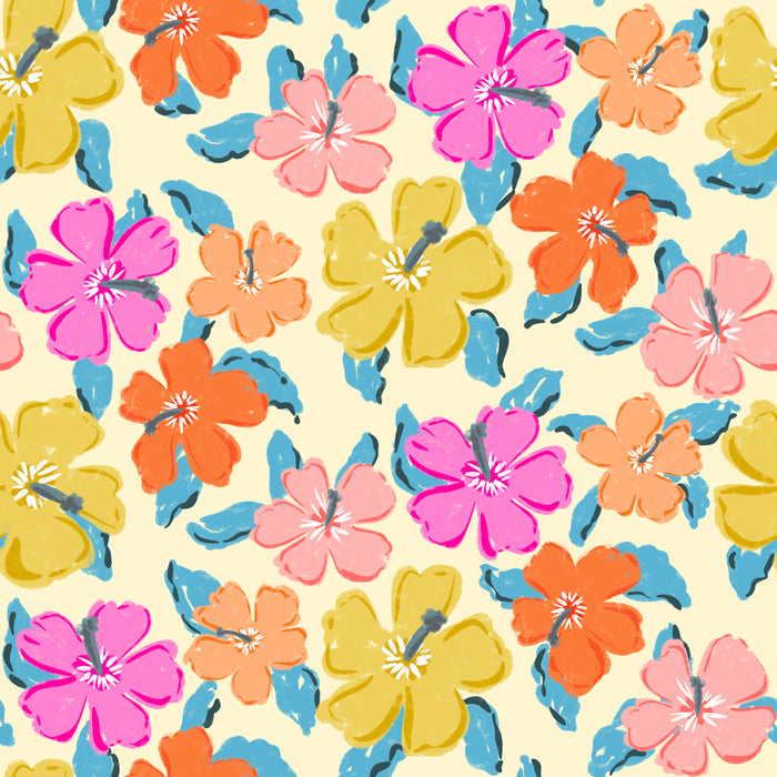 Coastal blooms-lt yellow blue navy leaves