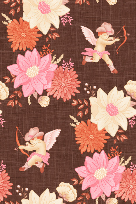 Cowboy Valentine Cupid Floral Brown