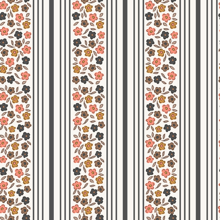Ditsy Floral Vertical Stripe Orange and Black