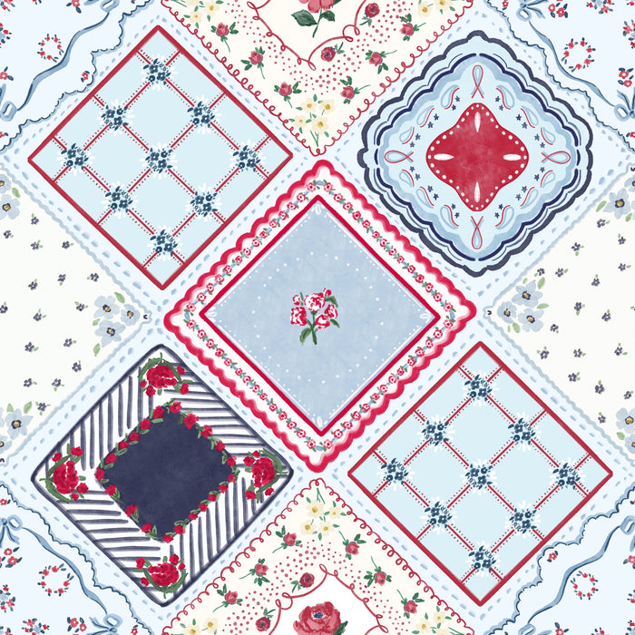 Floral keepsake Hankerchief quilt lt blue