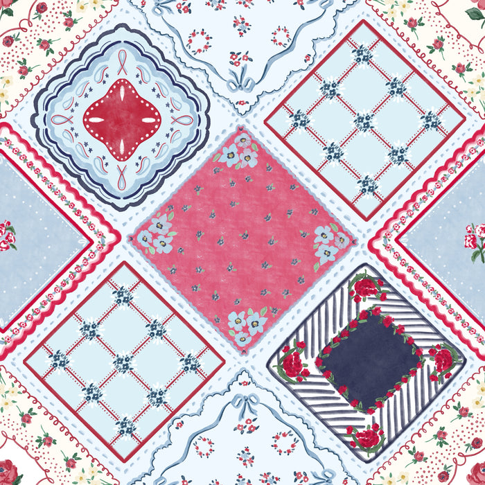 Floral keepsake handkerchief quilt no flag It blue