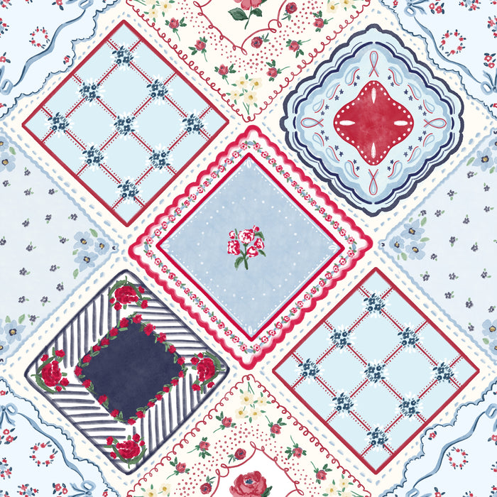 Floral keepsake hankerchief antique cream