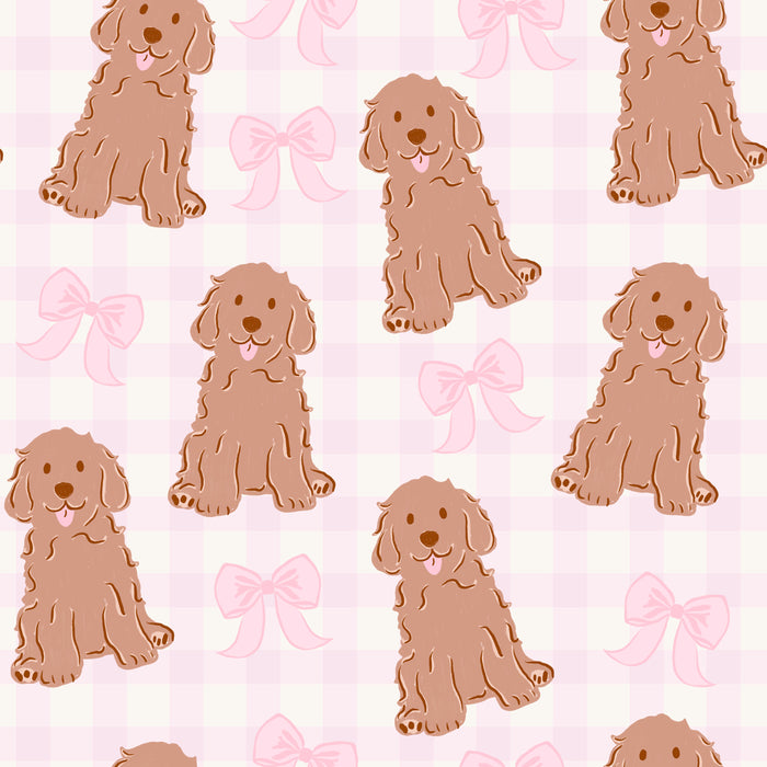 Goldendoodles and Bows Pink Gingham