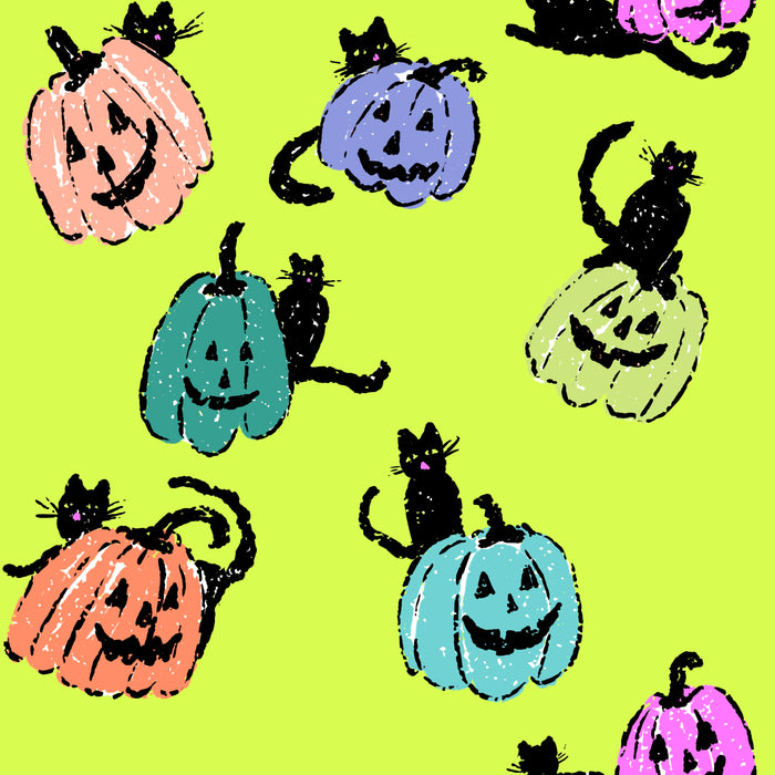 Jolly jackolanterns and blk cats bright yellow green