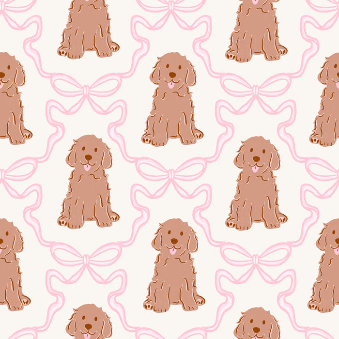 Pink Bow Trellis and Goldendoodles