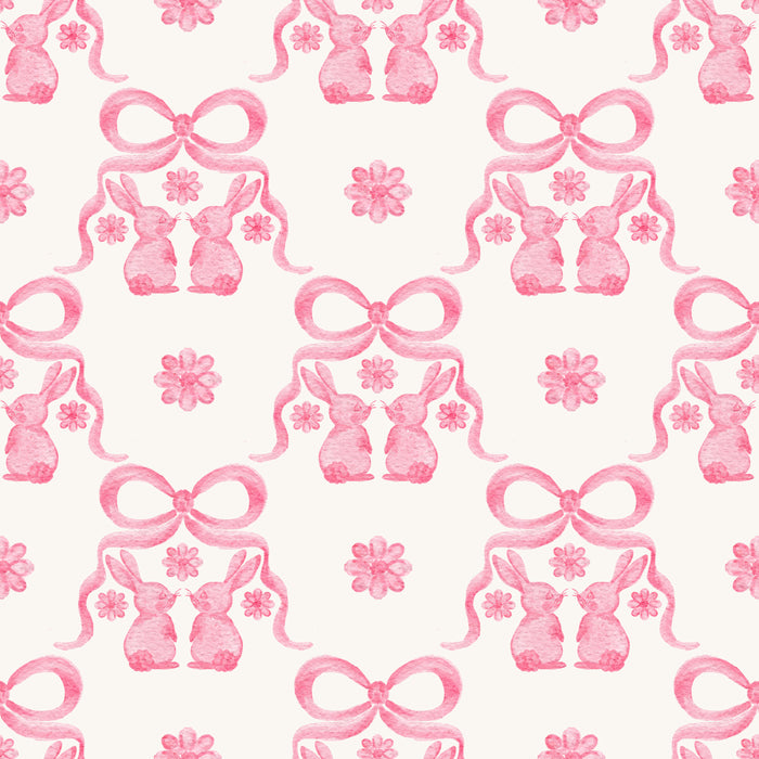 Pink Bunny Floral Trellis White