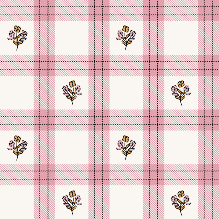 Pink and Black Floral Textured Tartan
