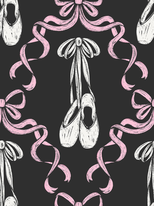 Pointe Shoe Ribbons Charcoal Black and Flushing Pink
