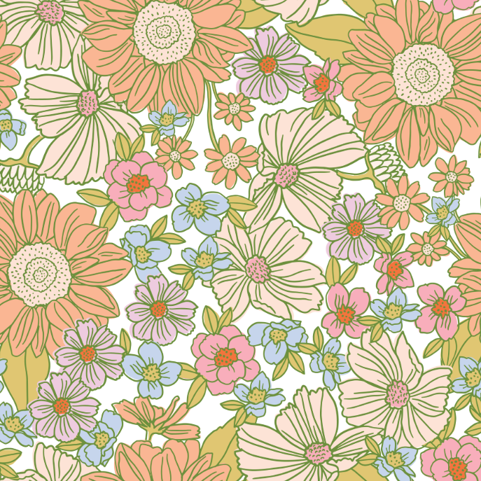 Retro sunflower garden in peachy cream