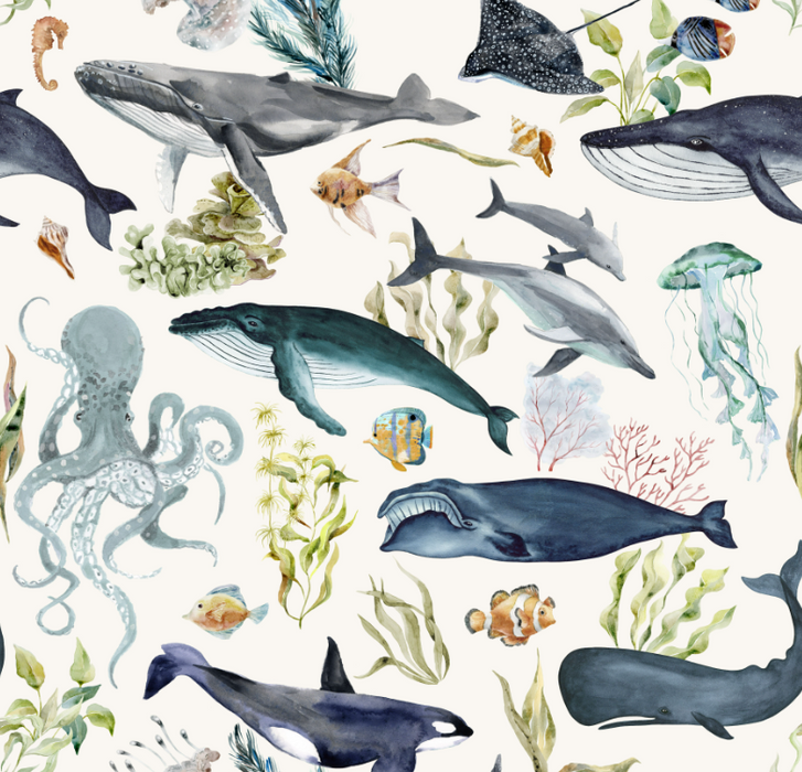 Sea Life Ocean Animals in Creamy White