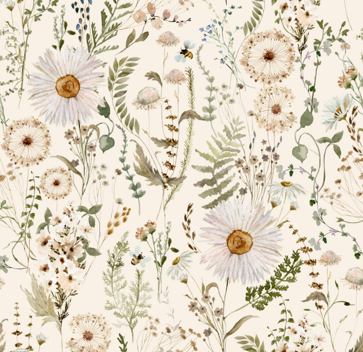 Daisy Dandelion Wildflower Meadow in Cream