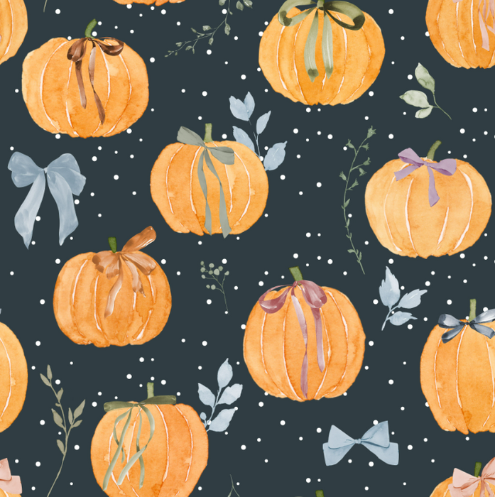 Halloween Pumpkin and Bows on Spruce Navy