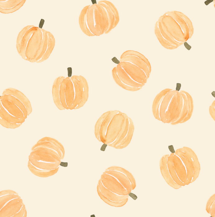 Tossed Peach Orange Watercolor Pumpkins on Light Cream