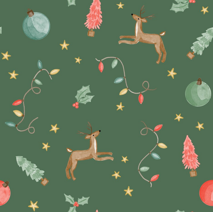 Reindeer Christmas Lights-bright on green