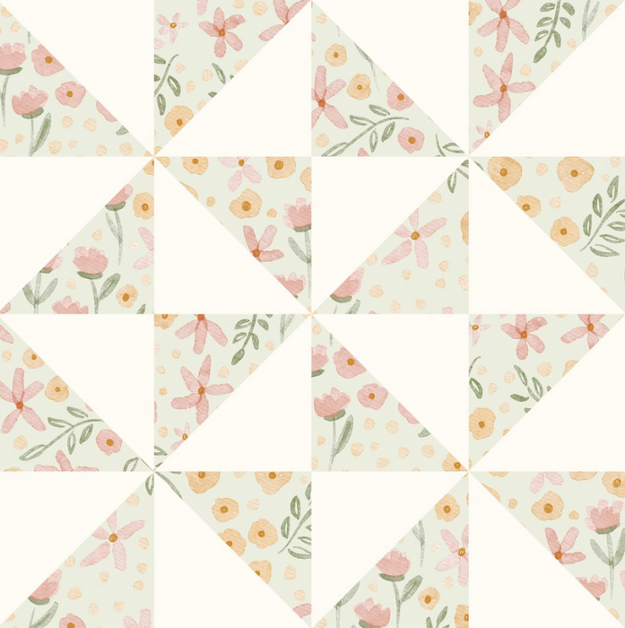 pinwheel block-white and green floral