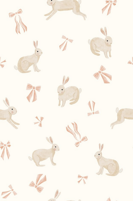Bunnies and bows - pink on cream