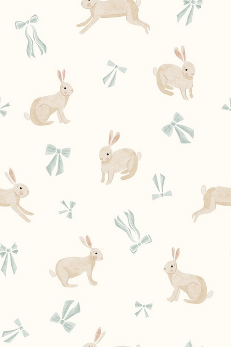 Bunnies and bows - blue on cream