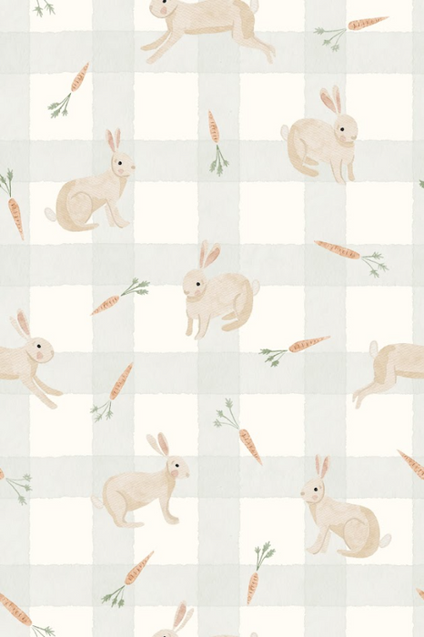 Bunnies and carrots gingham- soft green