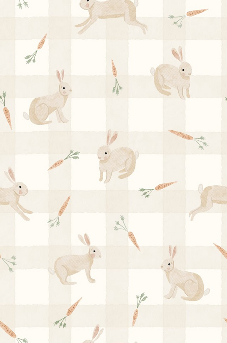 Bunnies and carrots gingham- light beige
