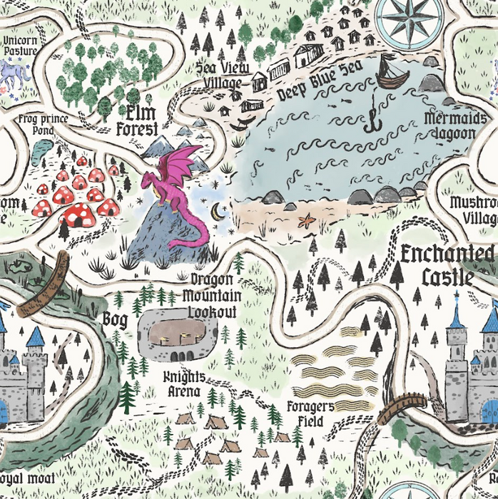 fantasy map with pink dragon