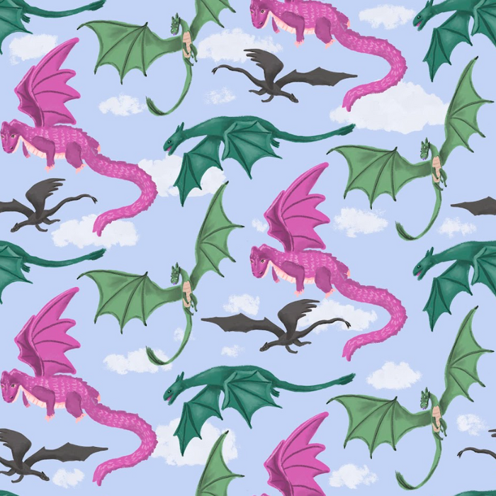 Flying girly dragons purple sky