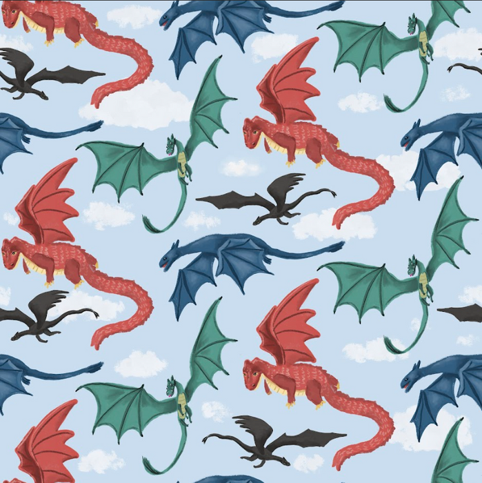 Flying dragons sky blue