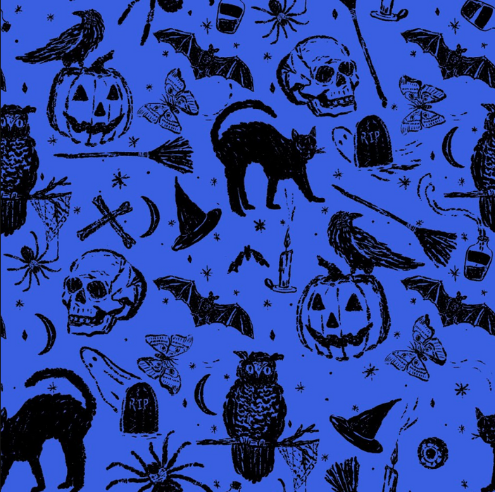 Vintage Halloween sketch cobalt blue