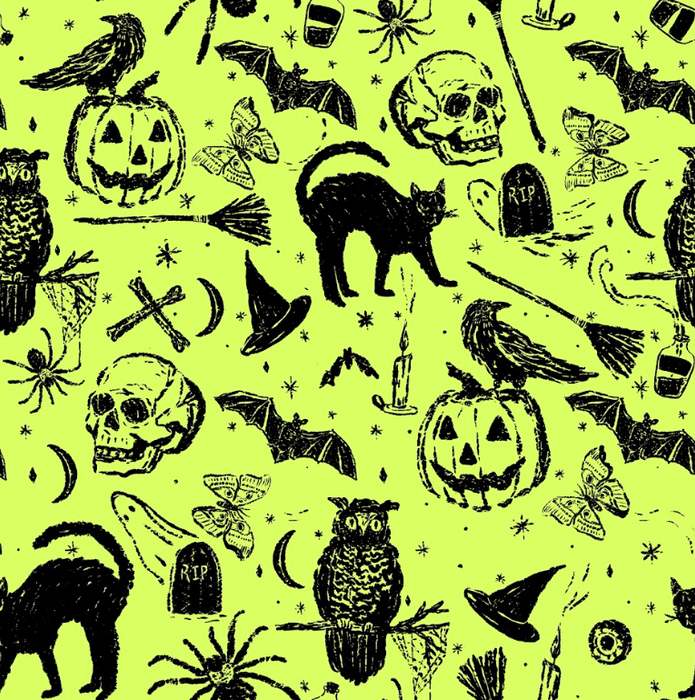 Vintage Halloween sketch bright lime