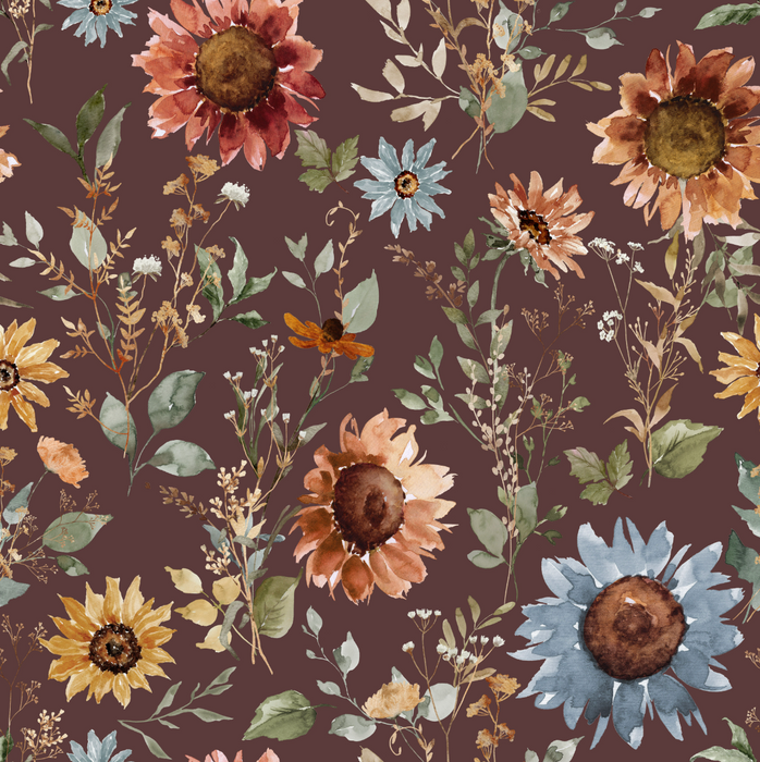 Sunset Meadow Sunflowers on Wine Umber