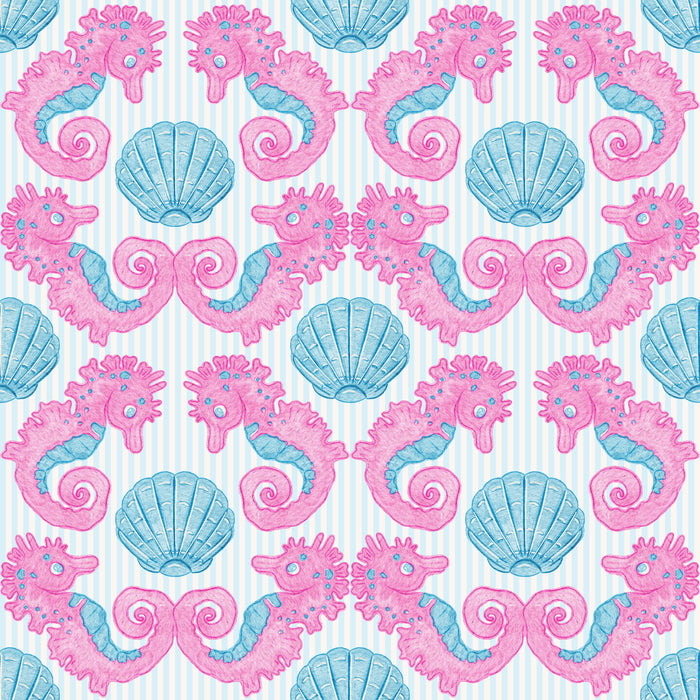 Seahorse Seashell Trellis Blue Seersucker