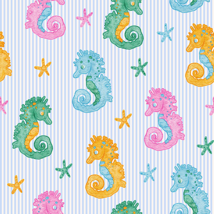 Seahorses and Stars Blue Seersucker
