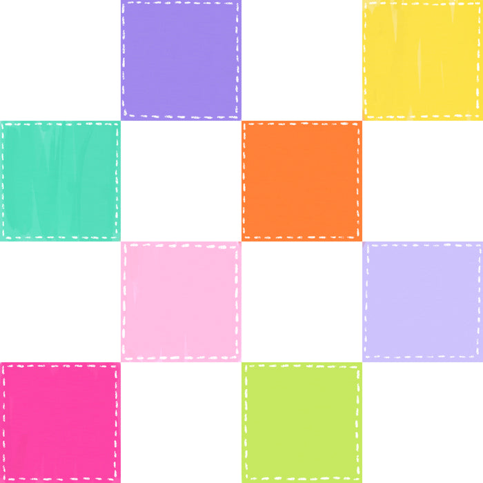 Stitched checker multicolor white