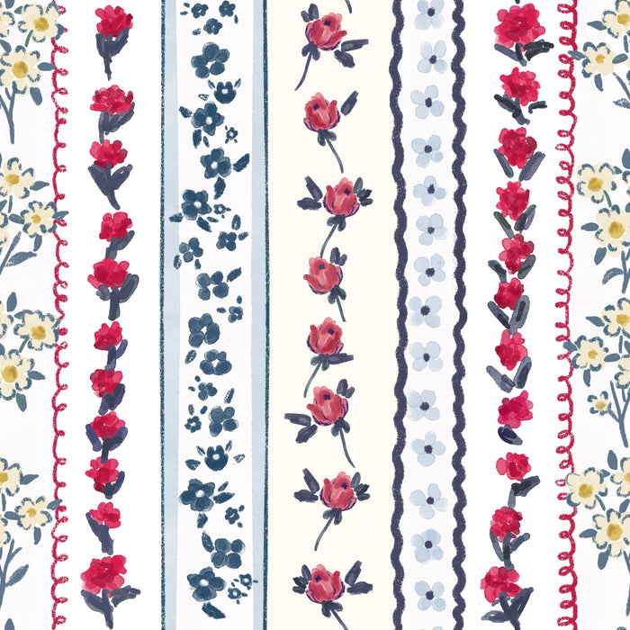Sweet Americana posy stripe white and anique cream
