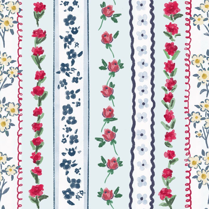 Sweet americana posy stripe with green dusty blue