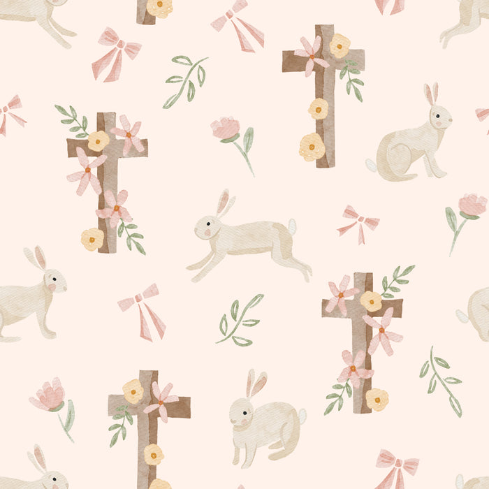 Floral Easter crosses bunnies-blush