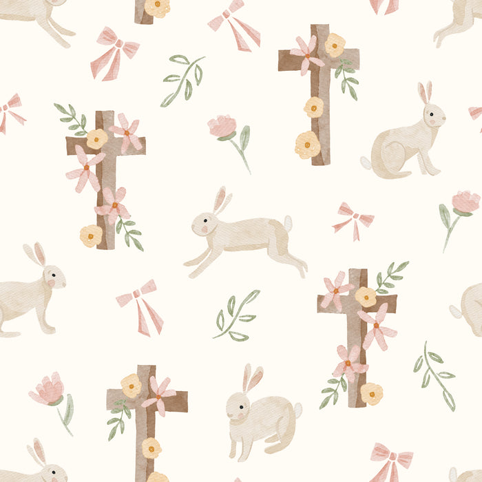 Floral Easter crosses bunnies- cream