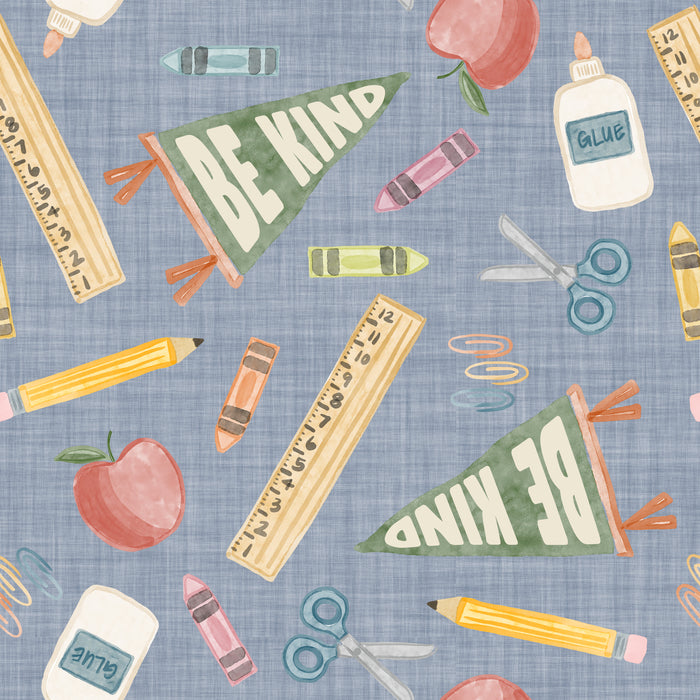 School Supplies- blue linen