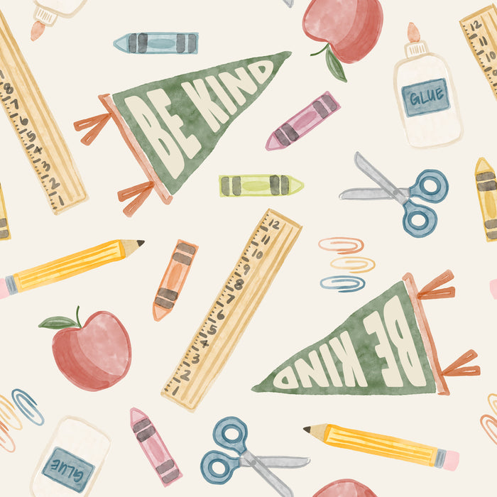 School Supplies- cream with green