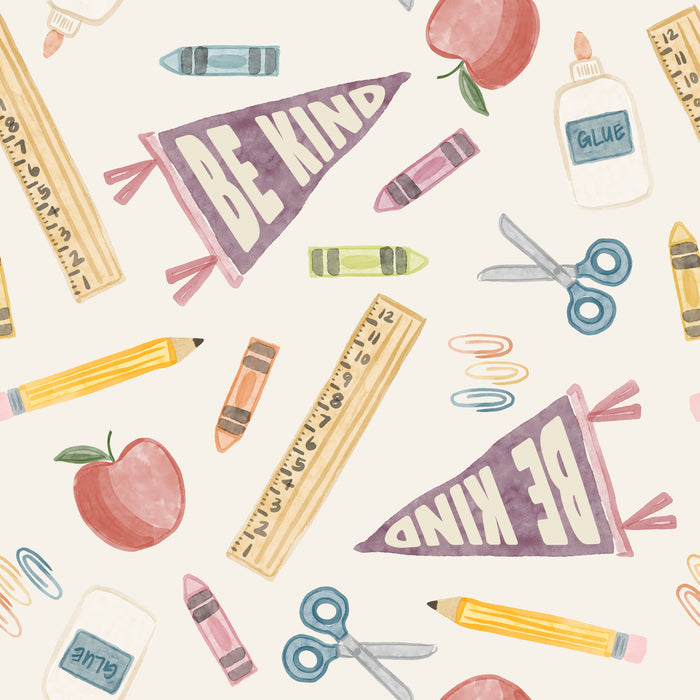 School Supplies- cream with purple