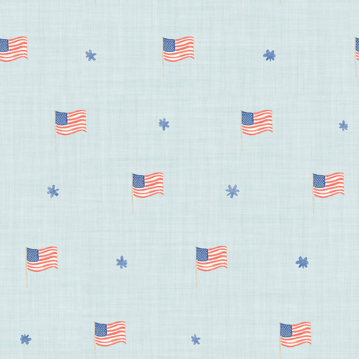 USA flags and stars- sky blue linen10