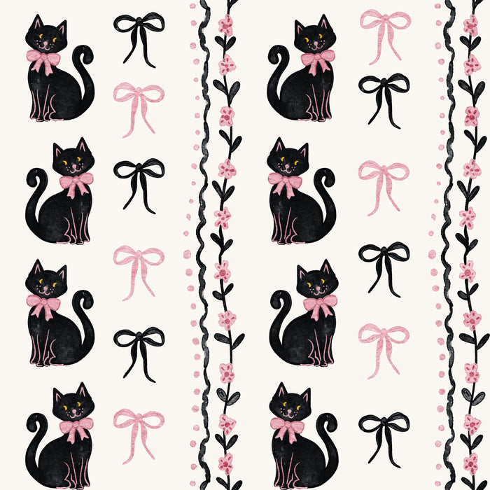 Vertical Kitty Floral Stripe Pink and Black
