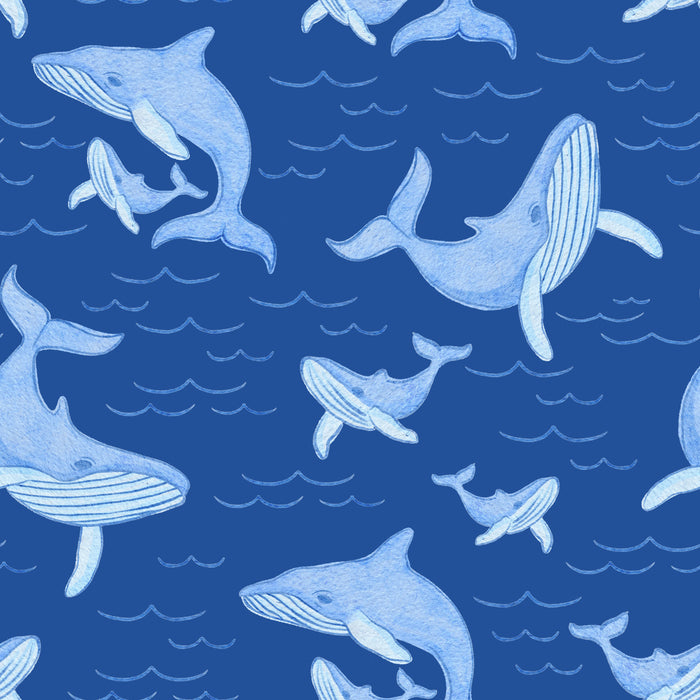 Watercolor Whales Blue
